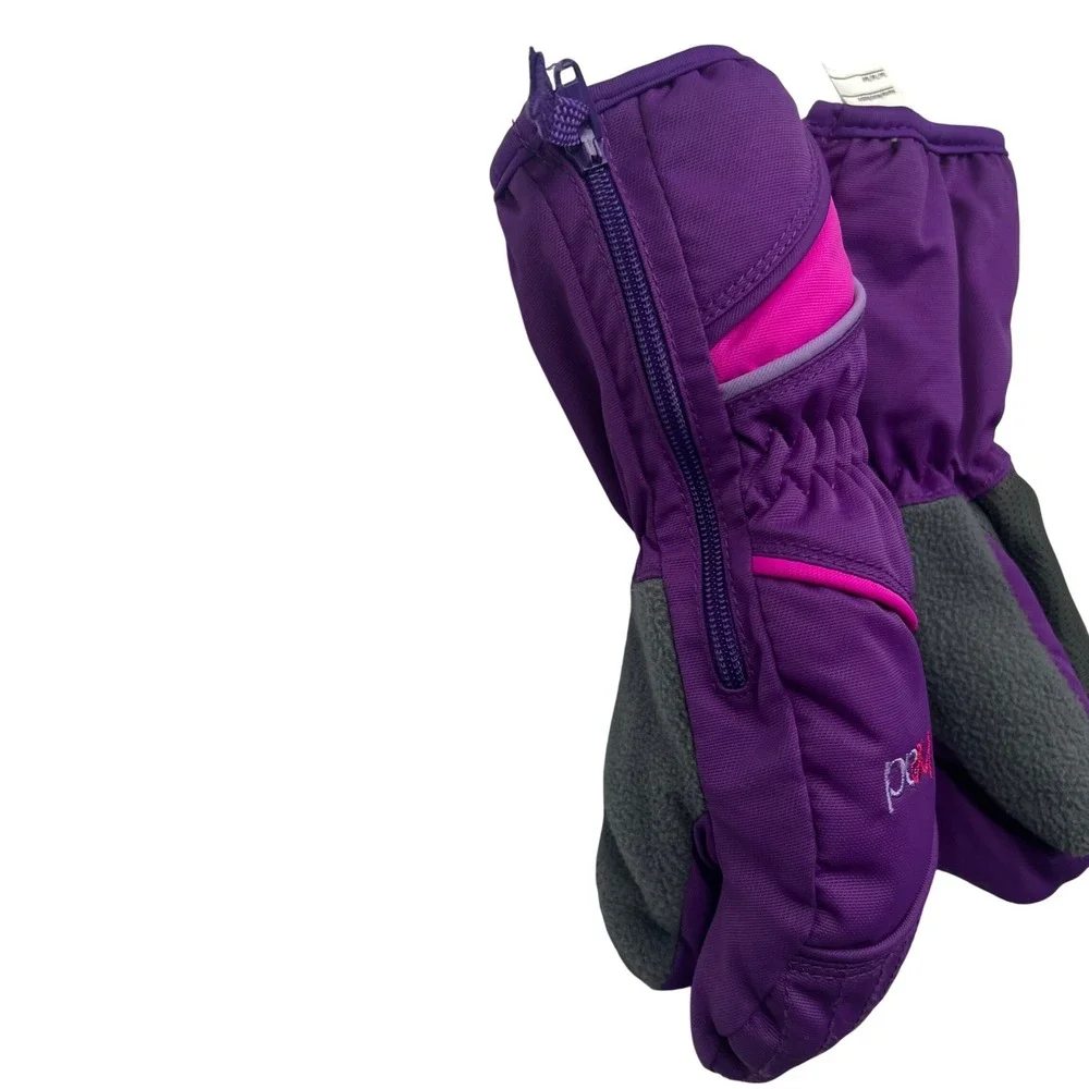 Head Kids Purple Pink Side Zipper Faux Fur Lined Winter‎ Mittens Size XS